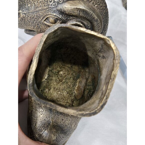 1- Antique Bronze Brass Boho Ram Head Tops Architecture Salvage Industrial Decor - Picture 12 of 16